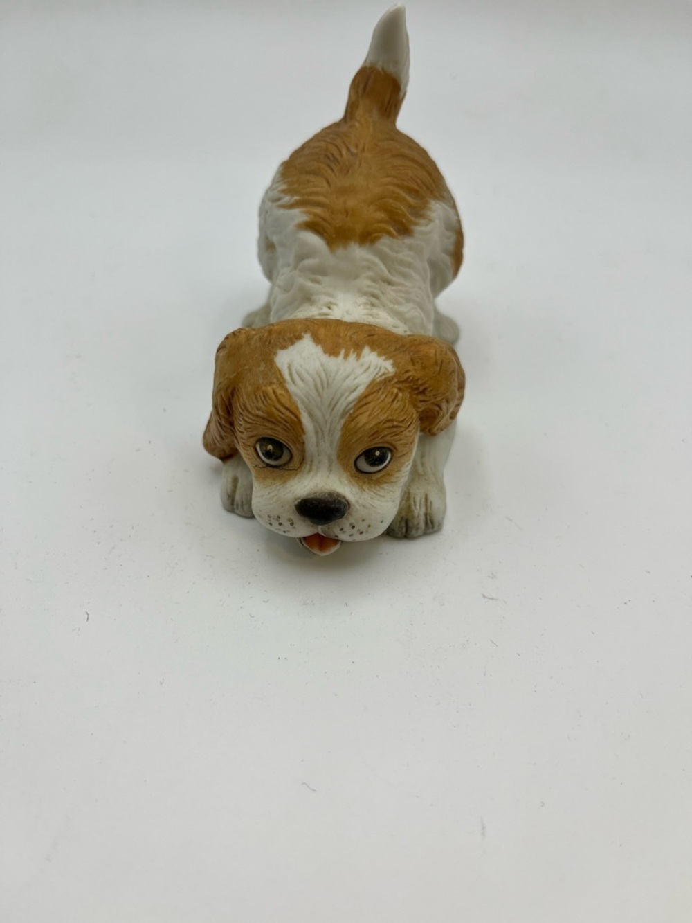Brown & White Playful Puppy Figurine for Small Pet Decor